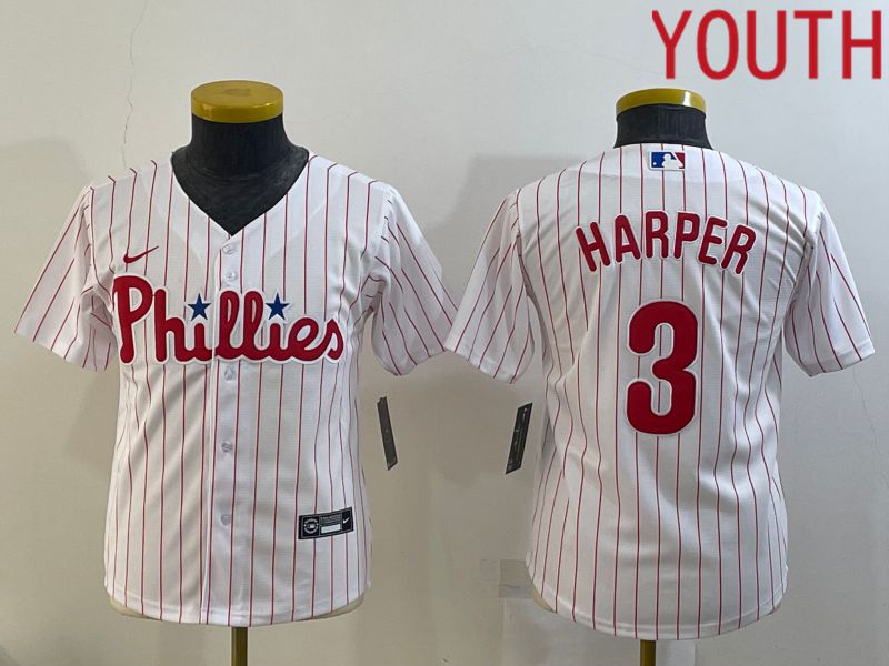 Youth Philadelphia Phillies #3 Harper White Stripe Game Nike 2022 MLB Jersey->women nfl jersey->Women Jersey